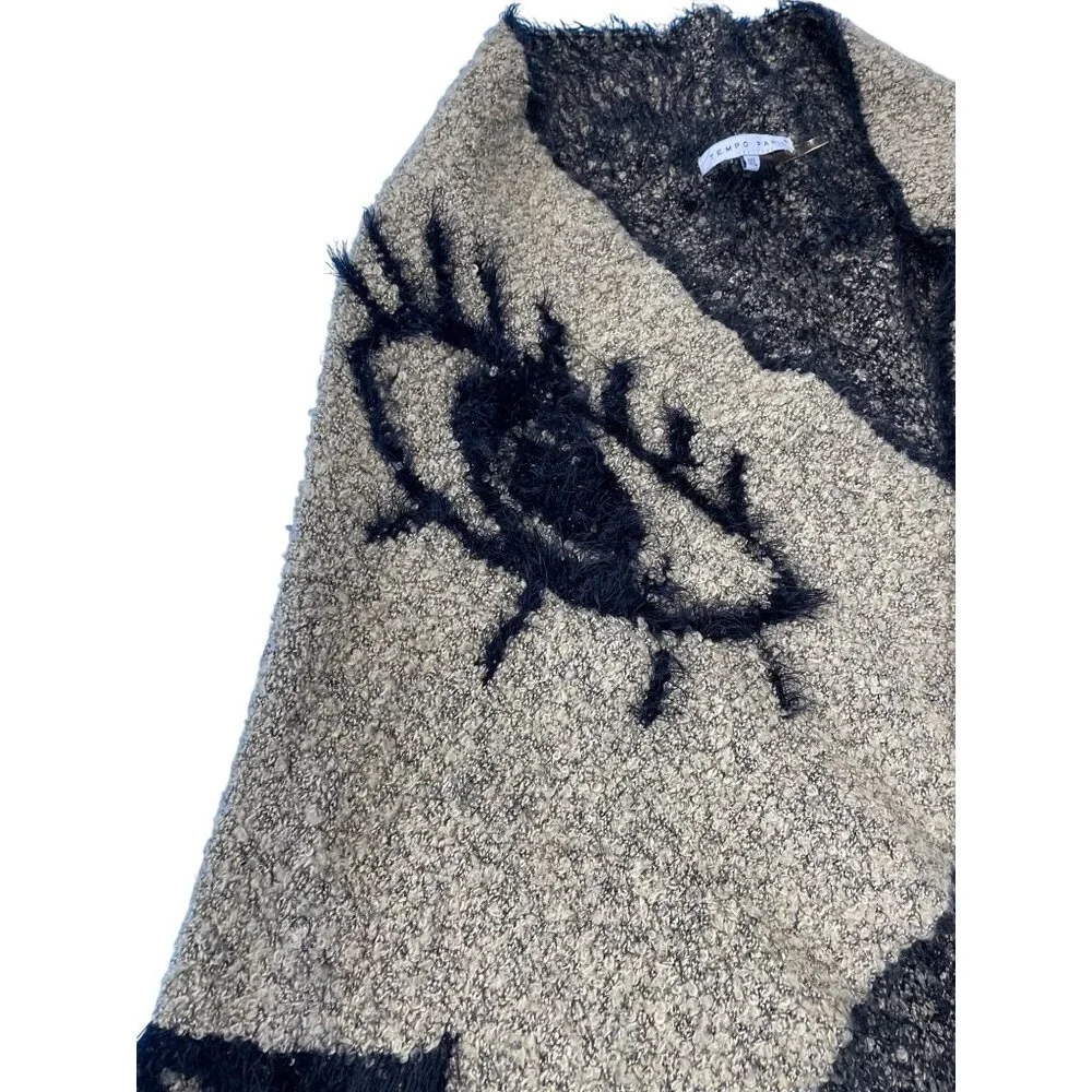 Tempo Paris womans beige black Eye-Pattern Poncho Shawl size M/L SKU 9292 - Picture 3 of 12